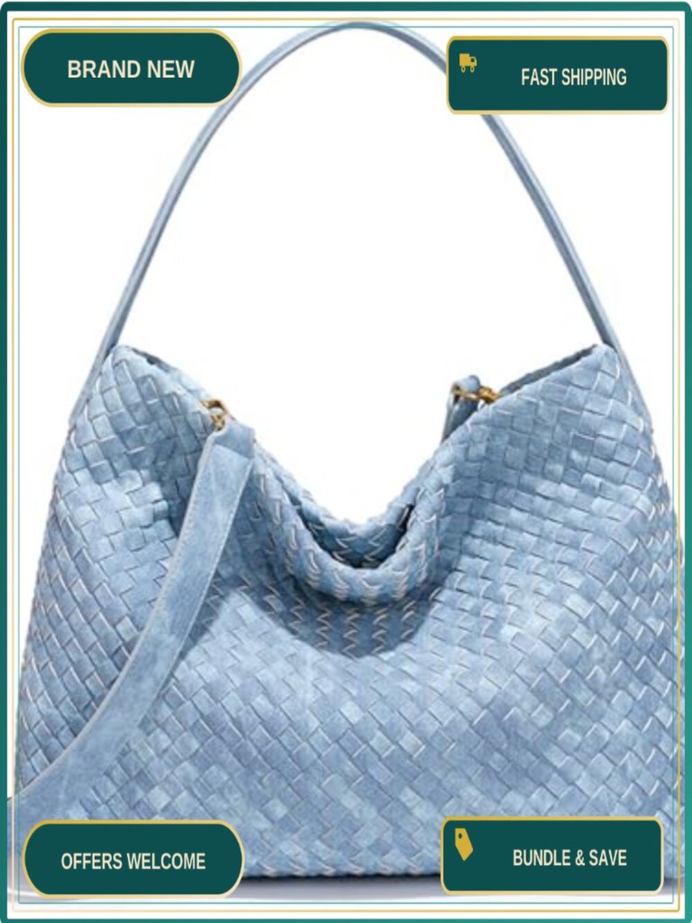 Woven Suede Hobo Bag Slouchy Shoulder Tote Crossbody Purse